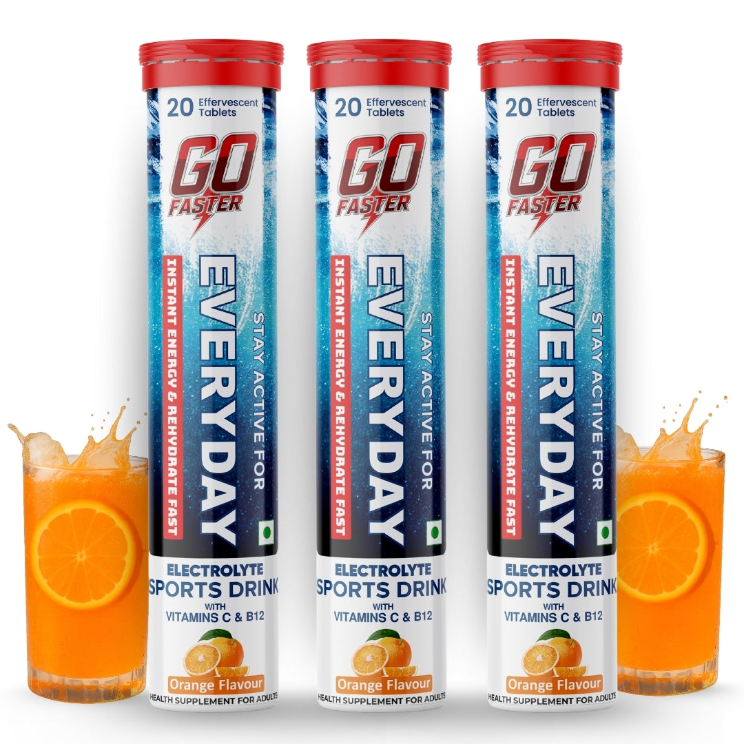 GOFASTER Everyday Electrolyte Sports Drink - Orange Flavored Pack of 3